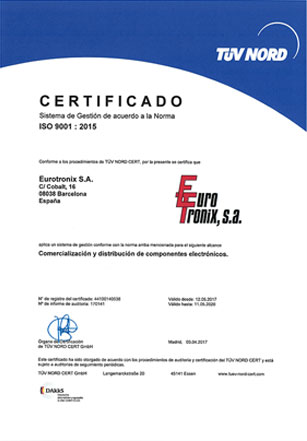 Certificado de calidad ISO 9001:2015